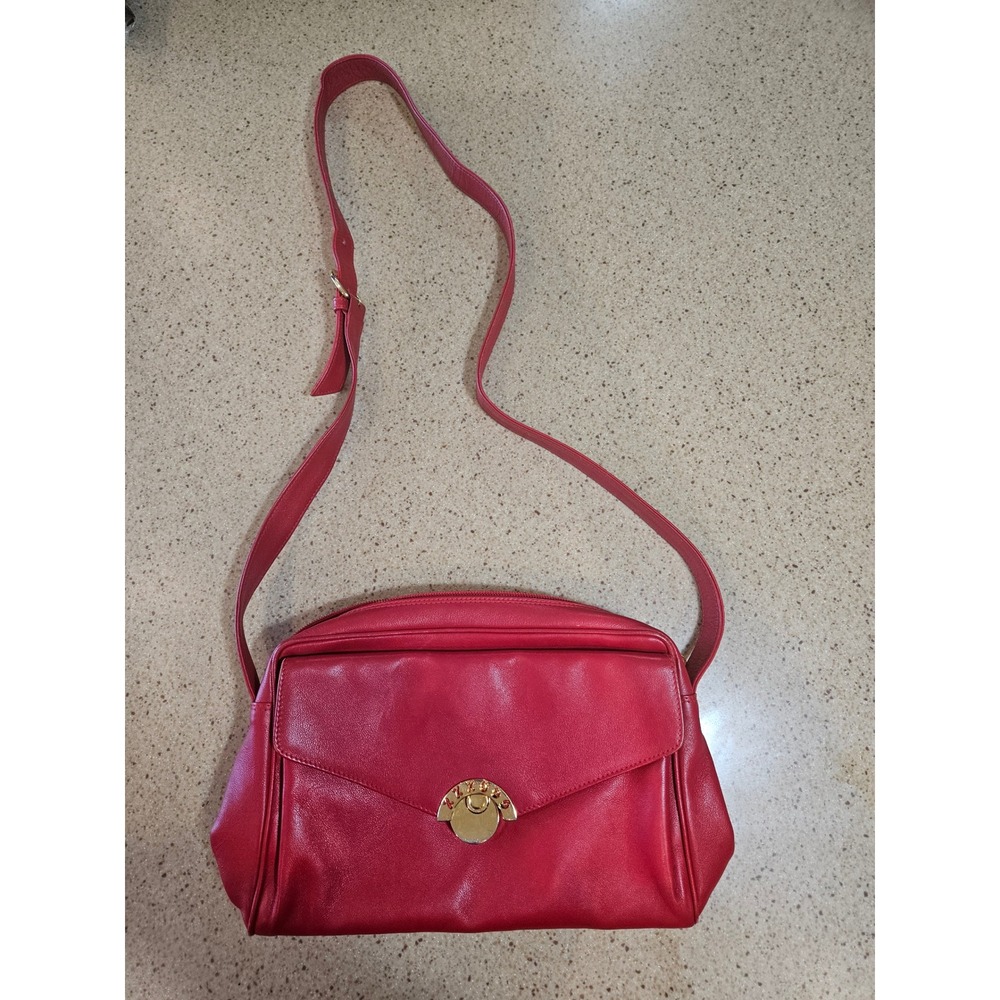 Vintage Paloma Picasso Red Leather Crossbody Bag Gold Hardware Made in Italy - Picture 2 of 10